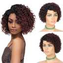 Short Curly Human Hair Wigs for Black Women, 8 Inch Burgundy Red Short Curly Wig Brazilian Human Hair Wig, Deep Wave Side Part Pixie Cut Glueless Wigs, Afro Kinky Bob Wig for WomenOT530