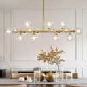 Mid Century Modern Glass Globe Sputnik Chandelier with Clear Bubble, 16-Light Large Linear Chandeliers for Dining Room Kitchen Island Living Room, Gold Dining Light Fixture Over Table, 40 Inch