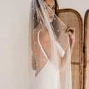 Pearls Wedding Bridal Veil With Metal Comb for Women 1 Tier