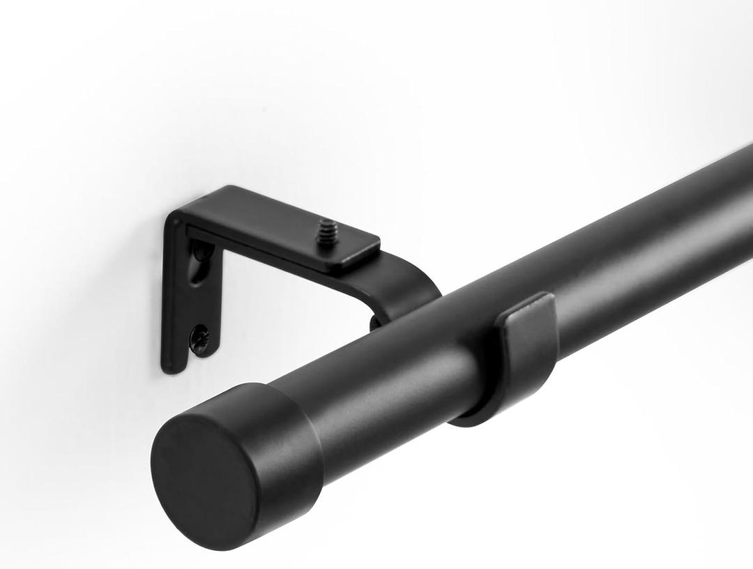 Small Curtain Rod Black Adjustable 16 to 48 Inch, Single Wall Mount Kitchen Bathroom Small Windows Iron Construction with Bracket Set Contemporary Modern Style