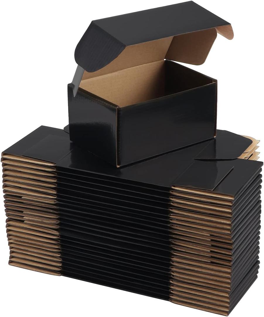 Hoikwo 25 Pack 6x4x3 Shipping Boxes for Small Business, Black Packaging Cardboard Boxes, Moving Mailing Packing Box