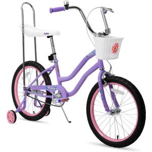 JOYSTAR 20 Inch Girls Bike with Training Wheels, Banana Seat Bicycle for Kids Ages 7-10 Years Old, Kids' Lowrider Bicycle with Front Handbrake and Coaster Brakes, High Rise Handlebar Purple