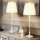 Vintage Table Lamp Set of 2, 33'' Tall Skinny Candle Stick Buffet Lamps with Pleated Shades, 3-Way Dimmable Bulb Included, Traditional Nightstand Bedside Lamps for Living Room Bedroom Dinning Entryway