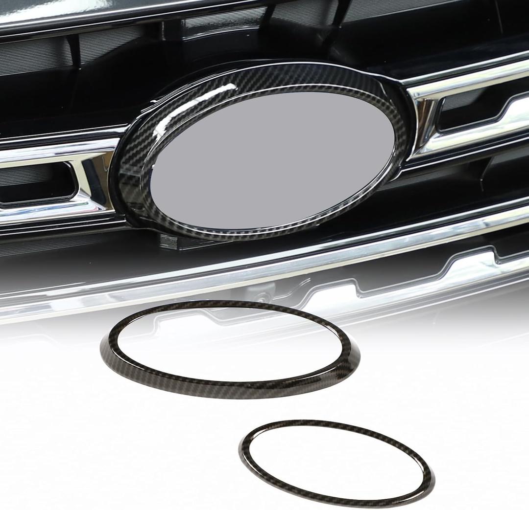 Car Front Rear Logo Decoration Cover Ring Trim, Compatible for Subaru Outback 2021 2022 2023 2024 2025, Hood Emblem Ring Accessories, Made of ABS (Carbon Fiber Pattern)