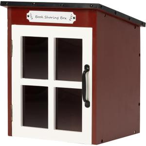 Outdoor Book Storage Box: Natural Wood Library Box with Reinforced Waterproof Roof, DIY Book Sharing Storage Box for Outside Neighborhoods Community Schools (Red Sloped Roof)