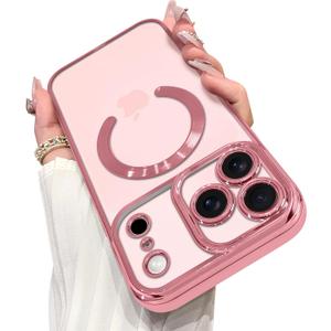 OOK Magnetic Case Made for iPhone 17 Pro Max 6.9 Inch [Compatible with MagSafe] Soft TPU Anti-Scratch Shockproof Protective Phone Cover Slim Clear Case for Women Men - Pink