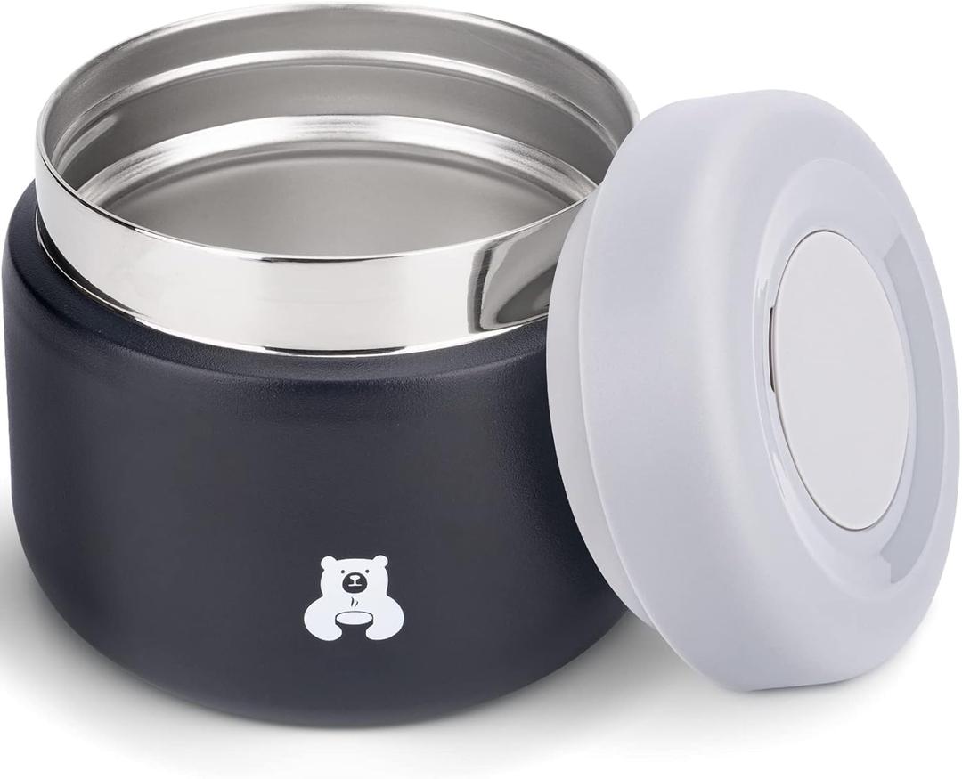 Charcy 9oz Kids Stainless Steel Insulated Food Jar, Wide Mouth Leak-Proof Soup Thermo, Container Set for 8h Hot and 6h Cold - Black