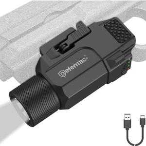 DEFENTAC 1800 Lumens Slidable Pistol Light with Quick Release, Rechargeable Tactical Flashlight with Strobe/Momentary for Guns with Pic-Rail (Not for Subcompact)
