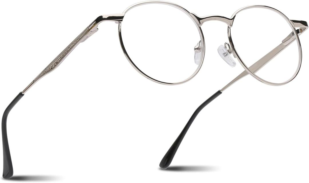 2SeeLife Round Metal Wire Rimmed Reading Glasses for Men & Women – Medium–Wide Fit, Durable, Spring Hinges, Premium Readers, Silver, +1.00