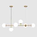 KCO Lighting 6 Light Milk Glass Chandelier Modern Globe Linear Chandelier White and Gold Pendant Light Fixture Mid Century Rectangle Chandelier Brass Sputnik Island Lights for Kitchen