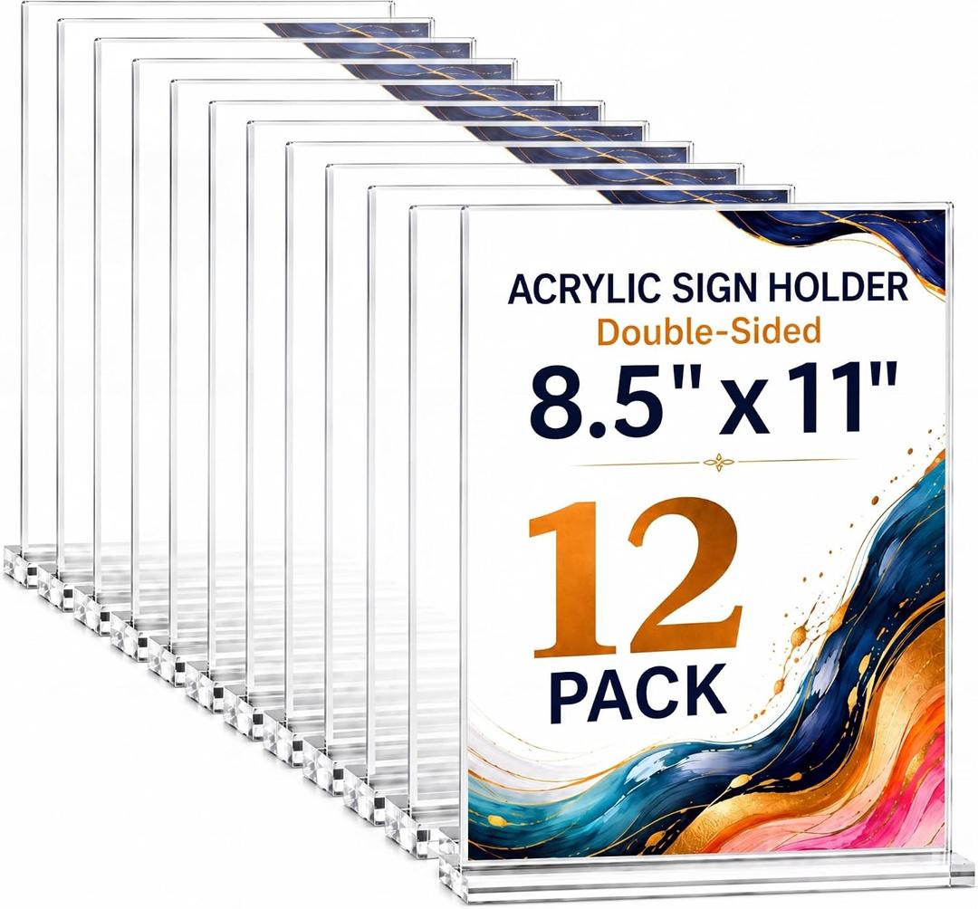 12-Pack Acrylic Sign Holder 8.5x11, Clear Tabletop Display Stand