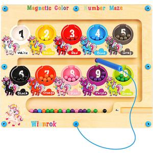 Magnetic Color and Number Maze, Montessori Wooden Magnet Puzzles Learning Counting Matching Board Unicorn Toys for Toddlers Kids 3-5, Educational Fine Motor Skills Toys for Girls Boys 3-5 Years Old