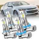 LED Headlight Bulbs Combo for 2013-2014-2015 Chevy Malibu, 9005 (HB3) High Beam & H11 Low Beam, 6000K White Super Bright LEDs, Plug and Play Replacement with Cooling Fan, Pack of 4