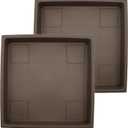 The HC Companies 14 Inch Accent Square Plant Saucer, Lightweight UV-Resistant Plastic Outdoor & Indoor Flower Pot Tray, 2-Pack Plant Pot Trays for Garden & Home Decor, Chocolate