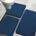 YIHOUSE Bathroom Rug Sets 3 Piece, Memory Foam Bath Mat, Non Slip Super Absorbent Soft Bathroom Mats, Machine Washable Bathroom Floor Mats Sets for Sink,Tub, Shower and Toilet,Dark Blue