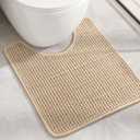 Color&Geometry Chenille Toilet Rugs U Shaped Washable, Absorbent, Stain Resistant, Non Slip, Quick Dry, 20"x24" Beige Toilet Mat for Bathroom Contour Bath Rugs for Toilet Base, Standard-Sized