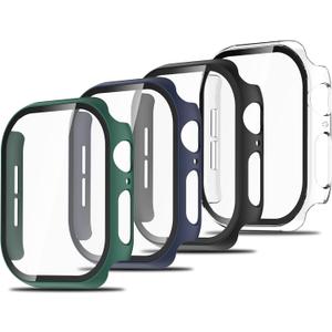 Simpeak 4 Pack Slim Hard PC Case with Tempered Glass Screen Protector Compatible with Apple Watch Series 11 10 (42mm 46mm) Series 9 8 7 (41mm 45mm) Series 6 SE 5 4 (40mm 44mm) (46mm)