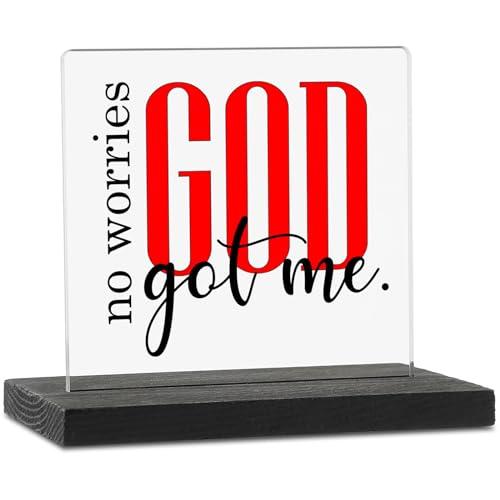 No Worries God Got me Clear Desk Decorative Sign, Inspirational Motivational Gifts Religious Bible Quotes Plaque, Positive Faith Acrylic Sign Home Office Desk Decor for Christian Men Women TZJ59
