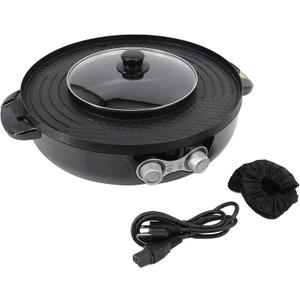 2 in 1 Function Electric Grill With Hot Pot with Divider Non-Stick Coating Separate cleaning for BBQ/Shabu Shabu Hot Pot Indoor and Outdoor