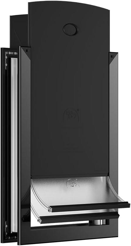 [MAVRICPOWER] Aluminum Large Dog Door for Exterior Door, Doggie Door with 2 Sliding Lock Panels for Extreme Weather, Pet Door for Dogs Up to 80 lbs (Black)