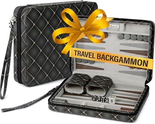 Magnetic Travel Backgammon Sets for Adults - Quality PU Leather Backgammon Board Game for Adults and Kids - 14" Gift for Man Backgammon Board with 32 Magnetic Pieces in PU Leather Case