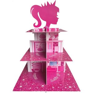 Zliisang Pink Princess Cupcake Stand 3-Tiered Pink Dessert Table Displays Centerpieces for Girls Birthday Party Decorations Princess Baby Shower Table Decorations
