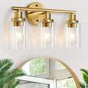 Watyo Bathroom Light Fixtures Gold Vanity Light 3 Light Wall Sconces Lighting Brushed Brass Lights with Clear Glass Shades Bath Wall Lamp for Mirror Kitchen