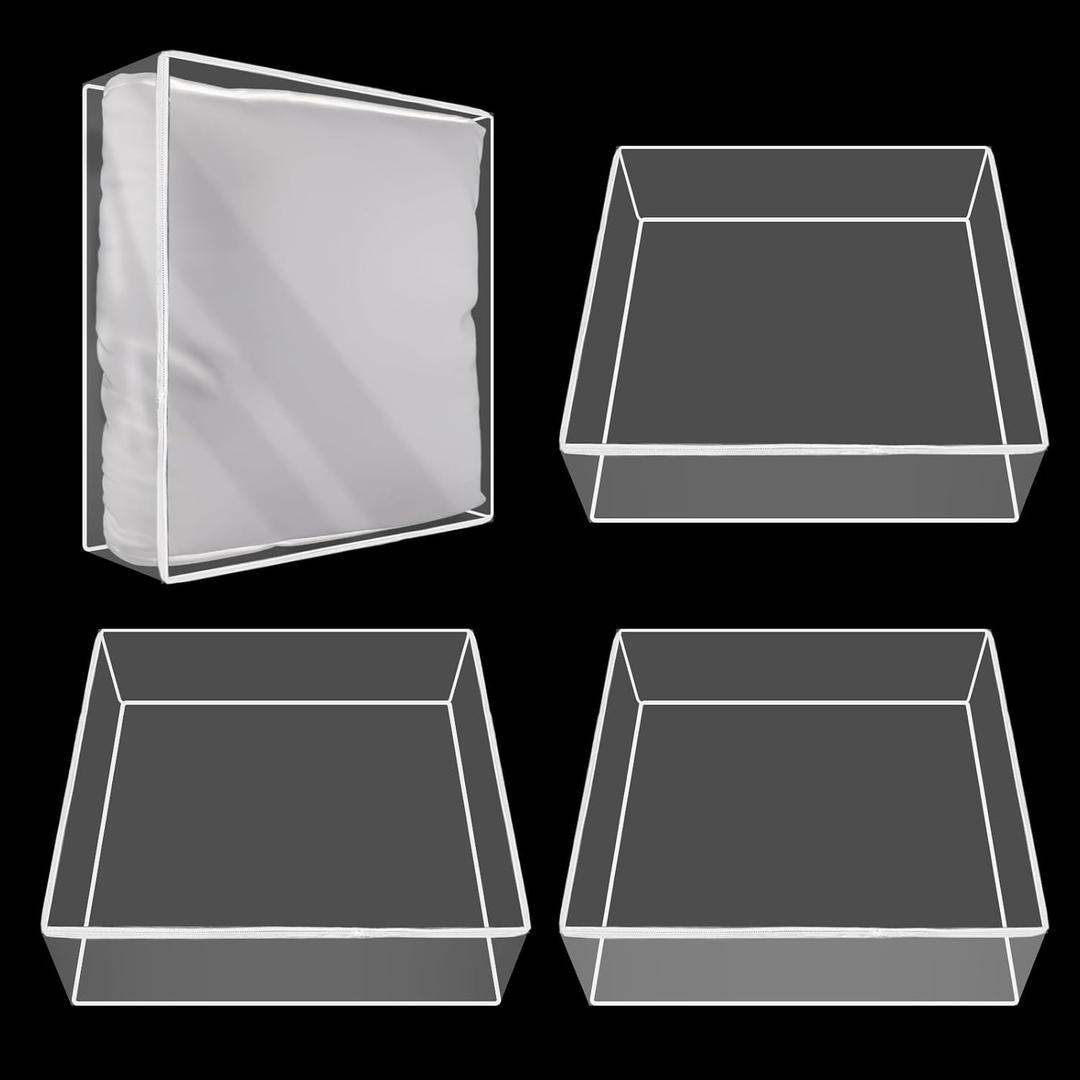 4 Pcs Plastic Sofa Cushion Covers - Clear PVC Waterproof Sofa Couch Covers - Slipcover for Against Cat Dog Clawing Scratching, 28x28x9 Inch, White Edge