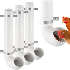 Pack of 3 Automatic Chicken Feeder No Waste, PVC Pipe Chicken coop Feeder, Rat Proof Chicken Feeder, with Lid Hanging Chicken Feeder, for Chicken Poultry Feeder