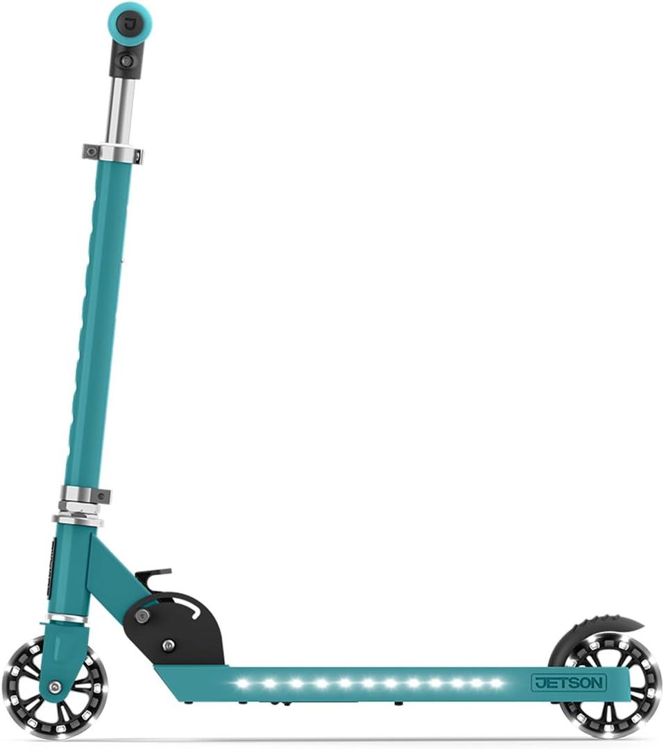 Jetson Jupiter 2.0 2-Wheel Light-Up Kick Scooter, Foldable Scooter for Kids with Light-Up Stem, Deck & Wheels, Adjustable Handlebar, 4-Inch Kinetic Wheels, Age 5+, (Teal)
