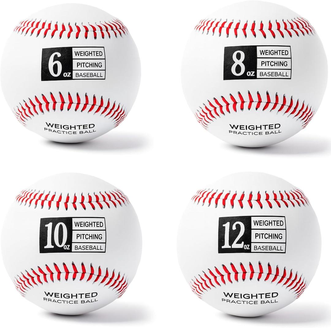 Thorza Weighted Baseballs for Pitching & Throwing Training - Velocity Building Balls for Hitting Practice & Strength Development - Youth to Pro, (6,8,10 and 12 Oz) - Set of 4 (9" Balls)