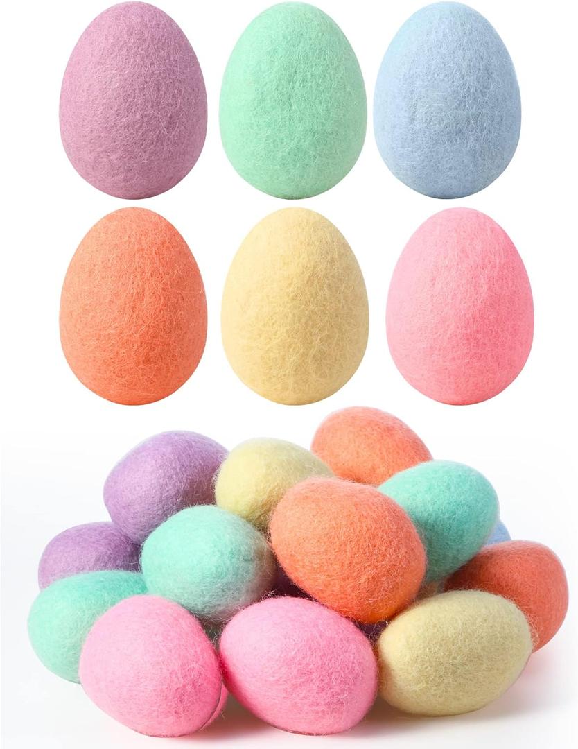 Moukeren Colorful Felted Eggs, Wool Felt Eggs for Spring, Pastel Surprise Egg Decor for Garland Crafts Tree Hanging Ornaments Party Decoration, 2.4 in Tall(Pastel Color,18 Pcs)