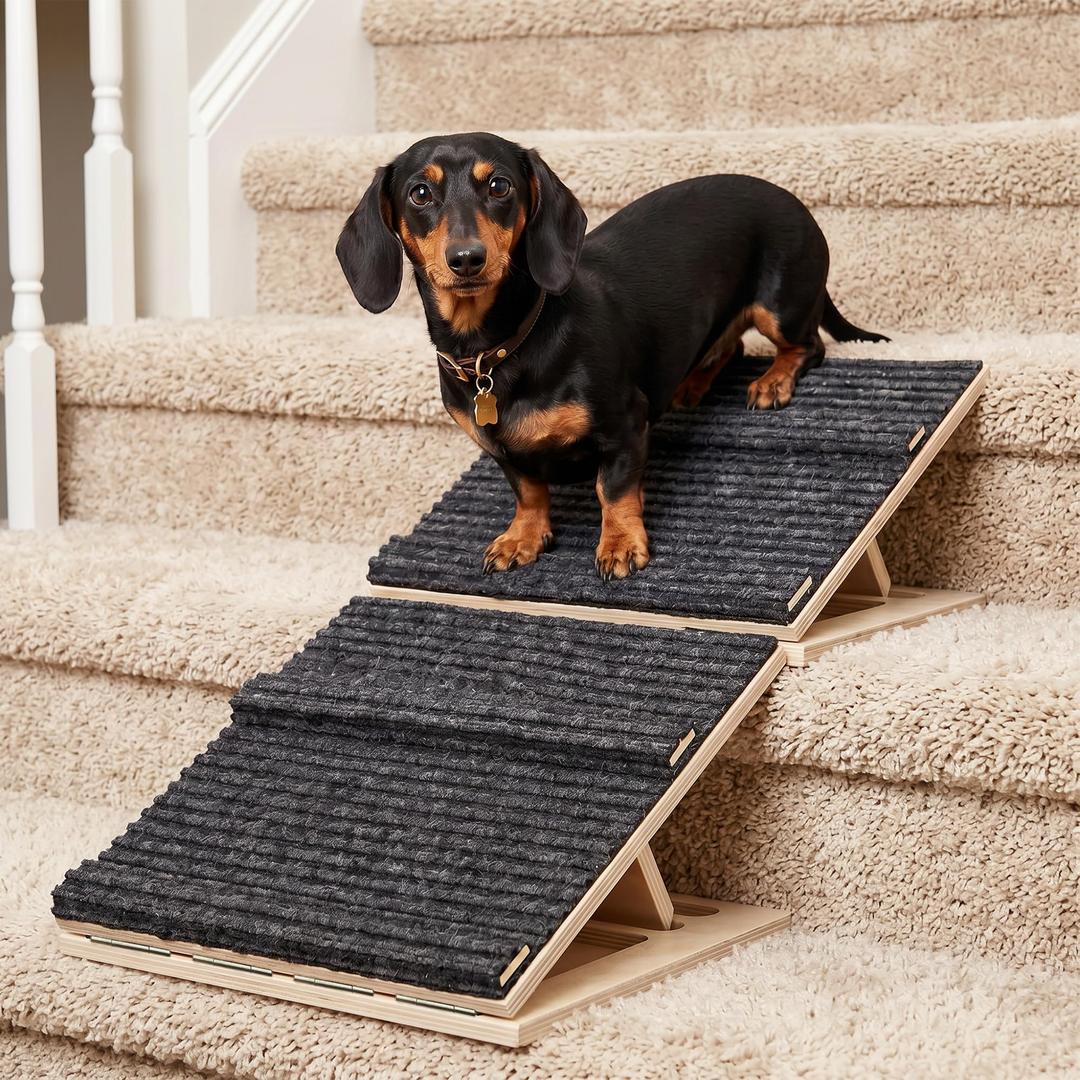 Dog Ramp for Stairs, Foldable Wooden Dog Stair Ramp with Triangular Support, 3 Pack