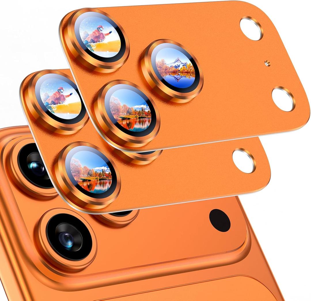 Uyiton Compatible with iPhone 17 Pro Camera Lens Protector - [Not Easy to Break][Strong Adsorption][Case-Friendly] Metal Tempered Glass Rear Camera Screen Cover - Cosmic Orange, 2 Packs