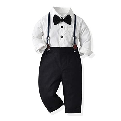 Autumn Baby Boys Clothes Sets Toddler Boy Outfits Gentleman Suits 3pcs Striped Bow Tie Shirts and Suspenders Pants Casual Birthday Formal Wedding Party Dress Suits Black + White Striped 12-18 Months