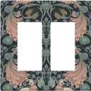 Rougui Decorative Outlet Covers William Morris Green Plant Boho Leaf Pink Peacocks 2 Gang Wall Plate Double Rocker Decora Light Switch Cover Plate Jumbo Dual Electrical GFCI Switch Plate Cover (2-Gang Rocker /4.6 x 4.5 IN)