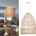 Arturesthome Natural Rattan Pendant Light, Woven Lantern Chandelier Pendant Lamp Shade, Hanging Ceiling Light, Handmade Lampshade for Kitchen Island Hallway Foyer, 13.7" * 19.68"