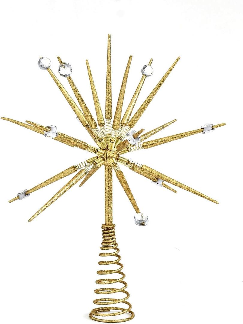 Christmas Tree Topper, Gold Glittered Starburst Tree Topper Star, Folding Tree Topper Christmas Decor for Home