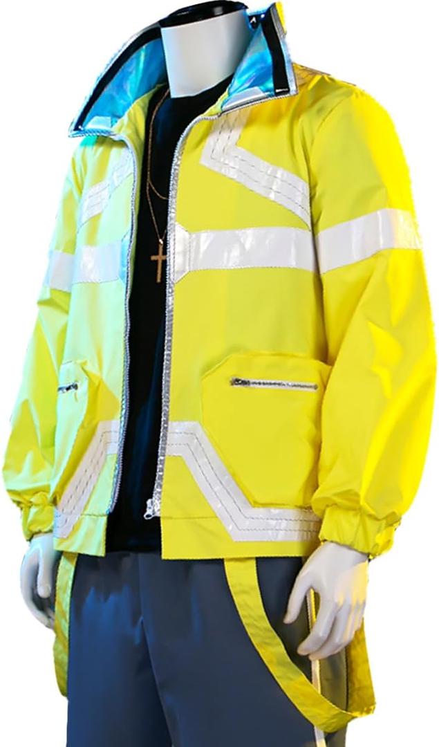 Unisex Men Fashion Punk Anime Yellow Jacket Cosplay Costume Zipper Motorcycle Coat Streetwear Halloween Outfits (XX-Large, Full Set)
