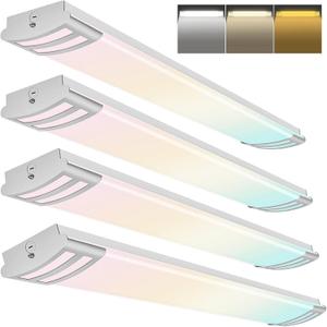 4 Pack 4FT 3CCT LED Linear Flush Mount Lights 50W 5000lm 3000K/4000K/5000K Selectable, 4FT LED Puff Lights Flush Mount for Kitchen, Utility Room, Laundry, Replacement, 120-277V, ETL (White)