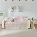 3D Bubble Mat Faux Fur Couch Cover,Thick Faux Rabbit Fur Couch Cover,L Shaped Sofa Slipcovers for Home Decoration and Dogs,Cats(Rainbow, 71" x 118")