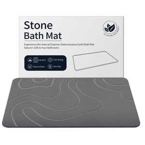 ZIKIBL Stone Bath Mat Diatomaceous Earth Shower Mat Non-Slip Super Absorbent Diatomite Stone Mats for Bathroom Floor Quick-Drying Easy to Clean (24''*16'' Grey)