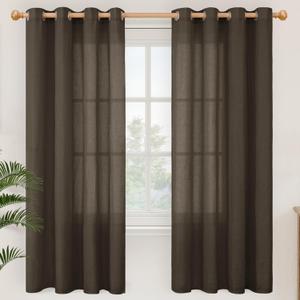 YoungsTex Brown Linen Semi Sheer Curtains 72 Inch Length for Living Room, Chocolate Light Filtering Drapes Privacy with Grommet for Dining Room Bedroom, 2 Panels, 52 X 72 Inch (Sliver-brown Color)