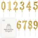 Beanlieve 10-Pieces Numeral Birthday Candles - Cake Numeric Candles Number 0 1 2 3 4 5 6 7 8 9,Used for Cake Decoration on Birthday Parties and Wedding Anniversary Celebrations(Champagne Gold)