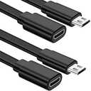 Sumind 2 Pack Micro USB Extension Cable 10 ft/ 3 Meters Male to Female Extender Cord Compatible with Wireless Security Camera Flat Power Cable, Cable Clips Included (Black)