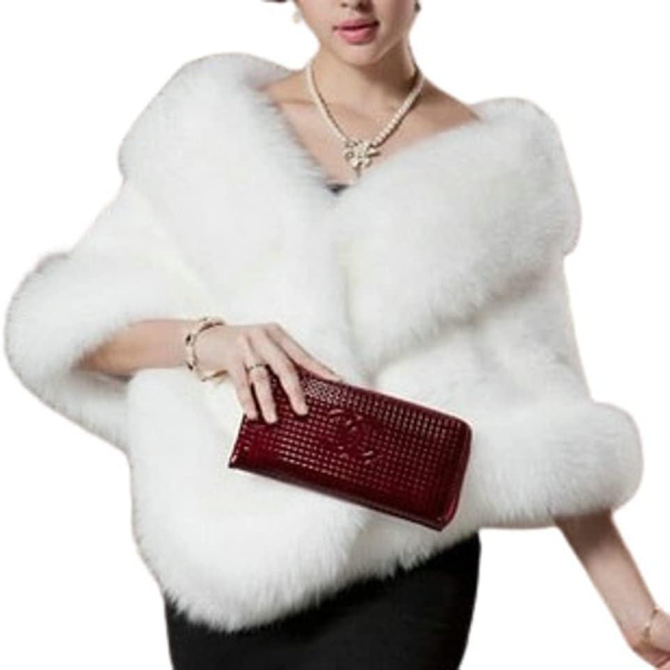Women's Faux Fur Shawl Soft Versatile Scarf Wrap Shrug Winter Warm Cloak Coat Cape for 1920s Bridal Wedding Evening Dresses (White)