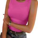 ANRABESS Womens Sleeveless High Neck Tank Tops Fashion Summer Casual Basic Slim Fit Ribbed Racerback Top Shirt Clothes (Medium, Hot Pink)