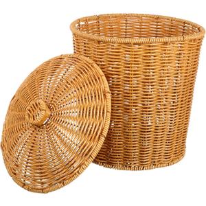Portable Woven Laundry Basket Lid Handheld Sundries Container for Clothes Bedroom Storage Multi-Functional Organizing Bin Rustic Rattan Design