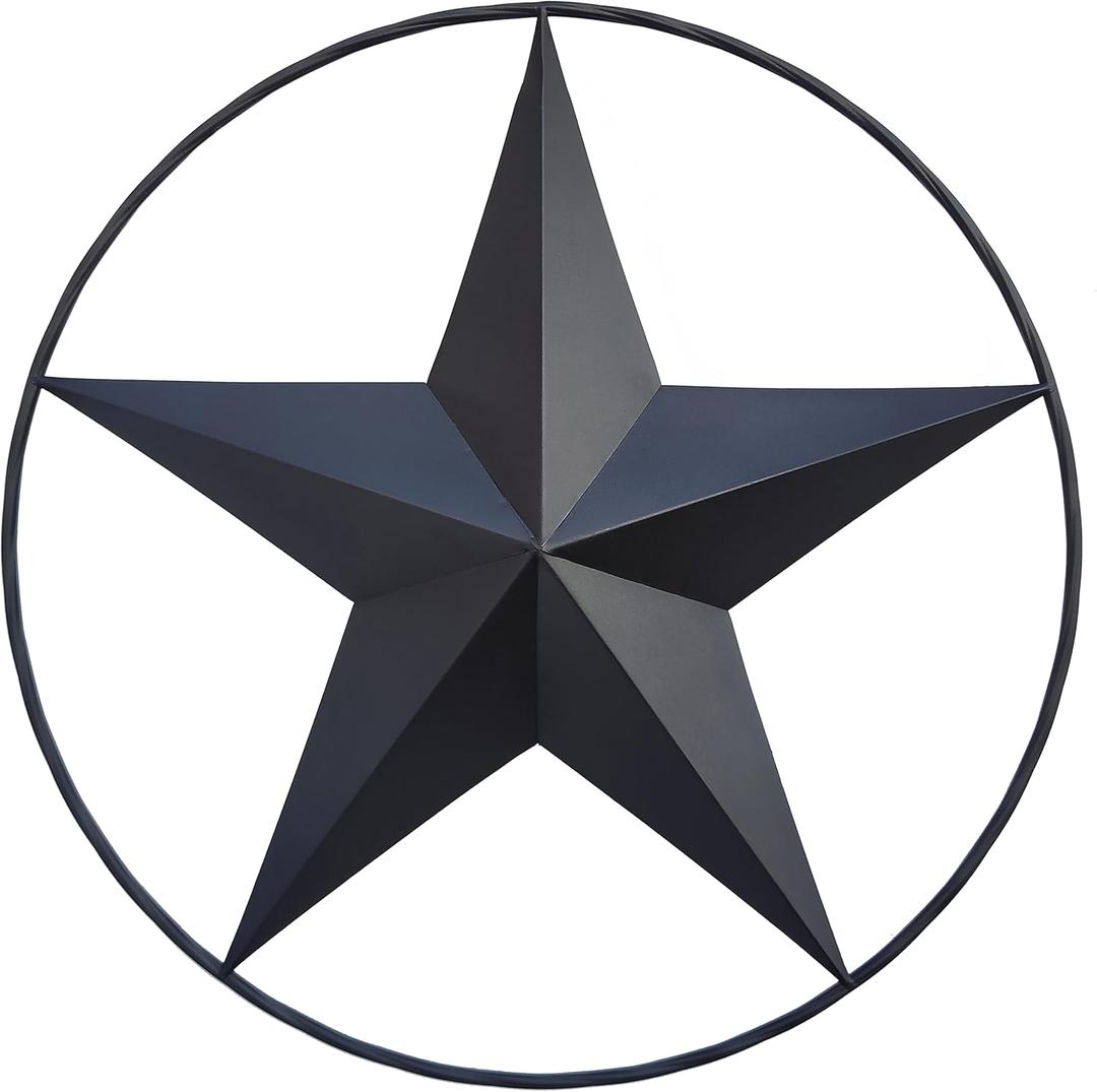 JoyEvy 24.5" Black Large Barn Star Wall Decor-Americana Exterior House Decor-Metal Star for Outside Texas Stars Art Rustic Vintage Western Country Home Farmhouse Wall Decoration