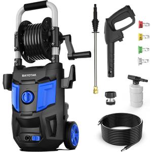 Electric Pressure Washer, 5200 PSI Max 3.4 GPM, High Pressure Cleaning Machine with Foam Cannon, 35 FT Power Cord, 20 FT Hose, 4 Connect Nozzles Hose Reel for Cars/Patio/Garage